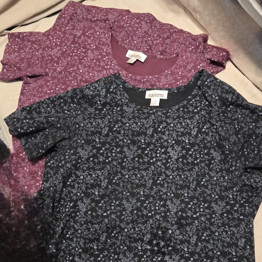Set of 2 Silhouette, Black and Burgundy, Cotton, Maxi Dresses